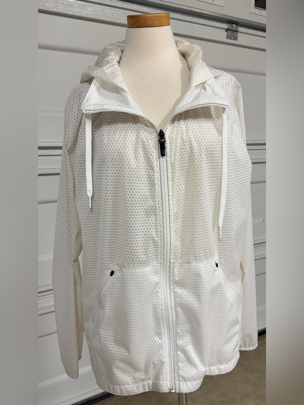 adidas White Mesh Hooded Swim Zip Jacket